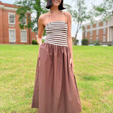 Mocha Coast Strapless Midi Dress