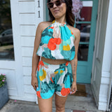 Koi Flower Ruched Halter Crop Top