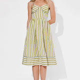 Perle 2 Tone Pipped Sweetheart Neck Midi Dress - Sage/Off White