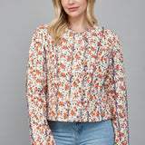 Off White Multi Contrasting Piping Floral Print Quilted Jacket