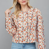 Off White Multi Contrasting Piping Floral Print Quilted Jacket