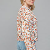 Off White Multi Contrasting Piping Floral Print Quilted Jacket