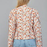 Off White Multi Contrasting Piping Floral Print Quilted Jacket