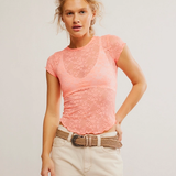 Ready to Go Lace Tee - Flamingo Pink