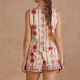 Wavy Binding Details Tropical Linen Set