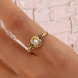 Genevieve 18K Gold Faux Pearl Filigree Ring