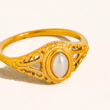 Genevieve 18K Gold Faux Pearl Filigree Ring