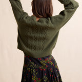 Green Vivienne Cable Knit Sweater
