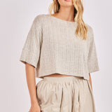 Grey Ivory Arden Stripe Boxy Crop Tshirt