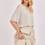 Grey Ivory Arden Stripe Boxy Crop Tshirt