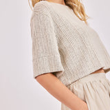 Grey Ivory Arden Stripe Boxy Crop Tshirt