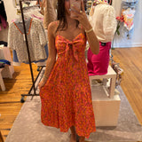 Sunset Glow Satin Spaghetti Strap Midi Dress