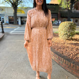 Blush Multi Animal Print Chiffon with Lurex Pleated Dress