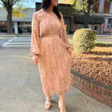 Blush Multi Animal Print Chiffon with Lurex Pleated Dress