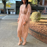 Blush Multi Animal Print Chiffon with Lurex Pleated Dress