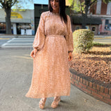 Blush Multi Animal Print Chiffon with Lurex Pleated Dress