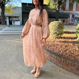 Blush Multi Animal Print Chiffon with Lurex Pleated Dress