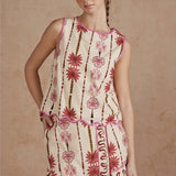 Wavy Binding Details Tropical Linen Set