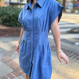 Textured Button Sleeveless Dress