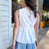Blossom Charm Embroidered Tie-Front Peplum Vest - White