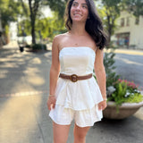 White Princess-Seam Bodice Tiered Mini Dress