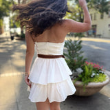White Princess-Seam Bodice Tiered Mini Dress