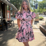 Mocha Blossom Bubble Hem Dress