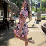Mocha Blossom Bubble Hem Dress