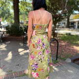 Arias Contrast Binding Midi Slip Dress - Olive Multi