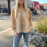 Taupe Button Front Tunic Blouse