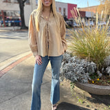 Taupe Button Front Tunic Blouse