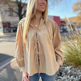 Taupe Button Front Tunic Blouse