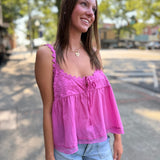Stevie Lace Tank - Hibiscus Pink