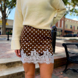 Lace Trim Satin Mini Skirt