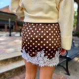 Lace Trim Satin Mini Skirt