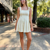 Butter Structured Square Neck Flared Mini Dress