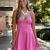 Candy Pink Self-Tie Strap Fit-And-Flare Dress
