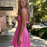 Candy Pink Self-Tie Strap Fit-And-Flare Dress