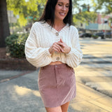 Cream Chunky Knit V Neck Wood Button Down Cardigan