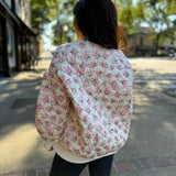 Off White Floral Print Quilted Oversized Bomber Jacket