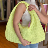 Ezra Quilted Hobo Bag - Citron