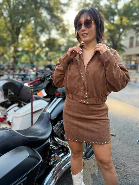 Camel Stud Detail Zipper Front Suede Jacket – Firefly Boutique