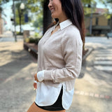 Layered Effect V-Neck Sweater in Oatmeal