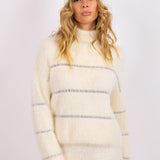 Ivory Silver Martini Metallic Stripe Turtleneck Sweater