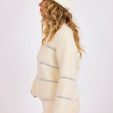 Ivory Silver Martini Metallic Stripe Turtleneck Sweater