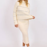 Ivory Silver Martini Metallic Stripe Turtleneck Sweater