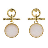 Line Earrings with White Stone Circle