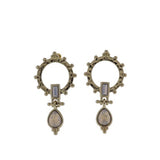 Moonstone Studded Circle Post Earrings