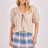 Light Taupe Day’s End Front Tie Blouse