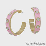 Blush Enamel Studded Hoop Earrings